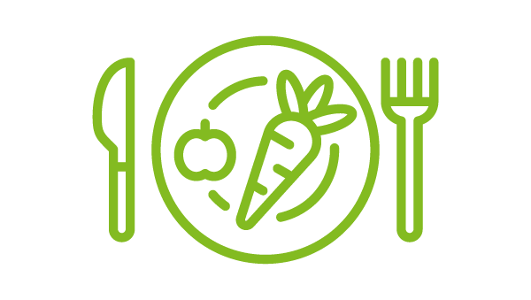 Illustrated plate with apple and carrot.